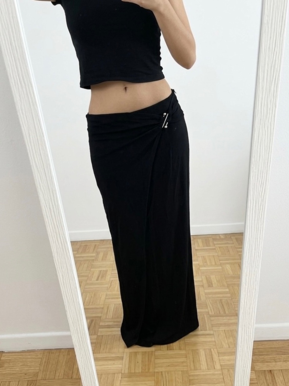 Stradivarius Black Maxi Skirt with Hardware Detail